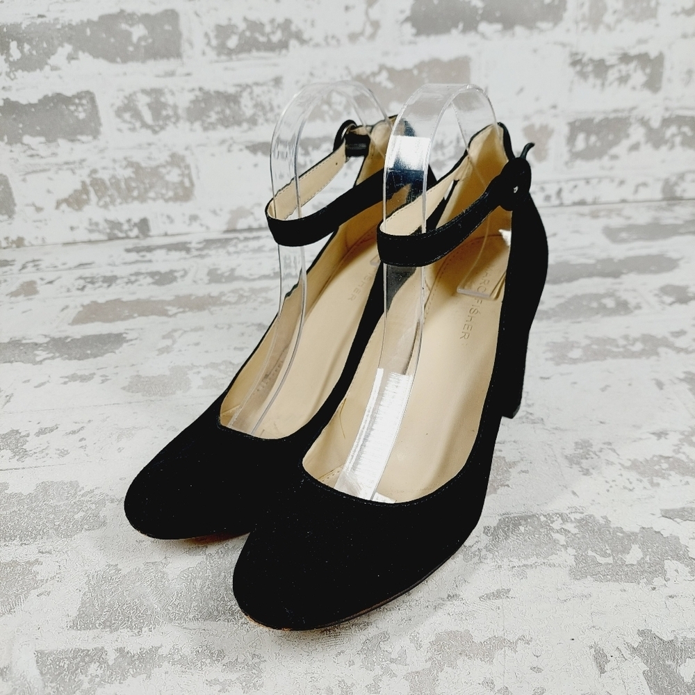Marc Fisher Ion Black Suede Ankle Strap Pumps F578 - Picture 2 of 13
